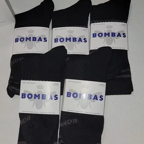 Bombas Men's Large 9.5-13 US Men Black Calf Socks Bee Lot of 5 Pair - Picture 2 of 6